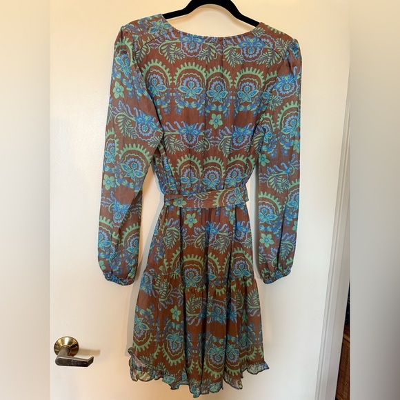 NWT Current Air Brown, Blue, & Green Floral Print Long Sleeve Mini Dress Small - Picture 7 of 16